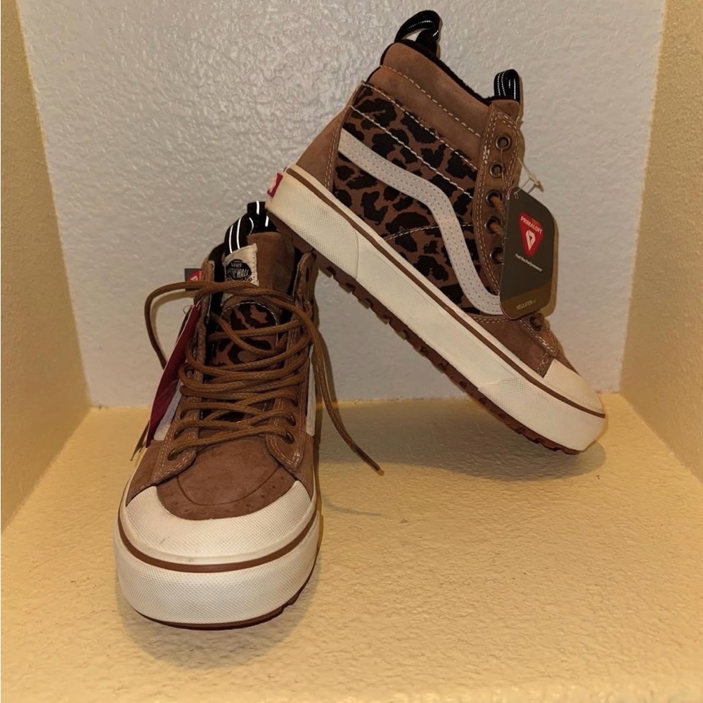 Brown and Leopard High-Top Sneakers